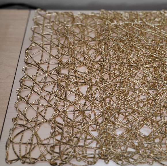 3 Woven Placemats Plastic String in metallic gold 17.5" L x 11.5" W - Picture 4 of 7